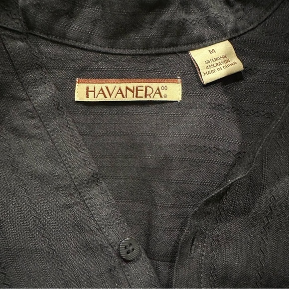 Havanera Popover Band Collar Long Sleeve Shirt Black Size Medium NEW WITH TAGS - Picture 2 of 7